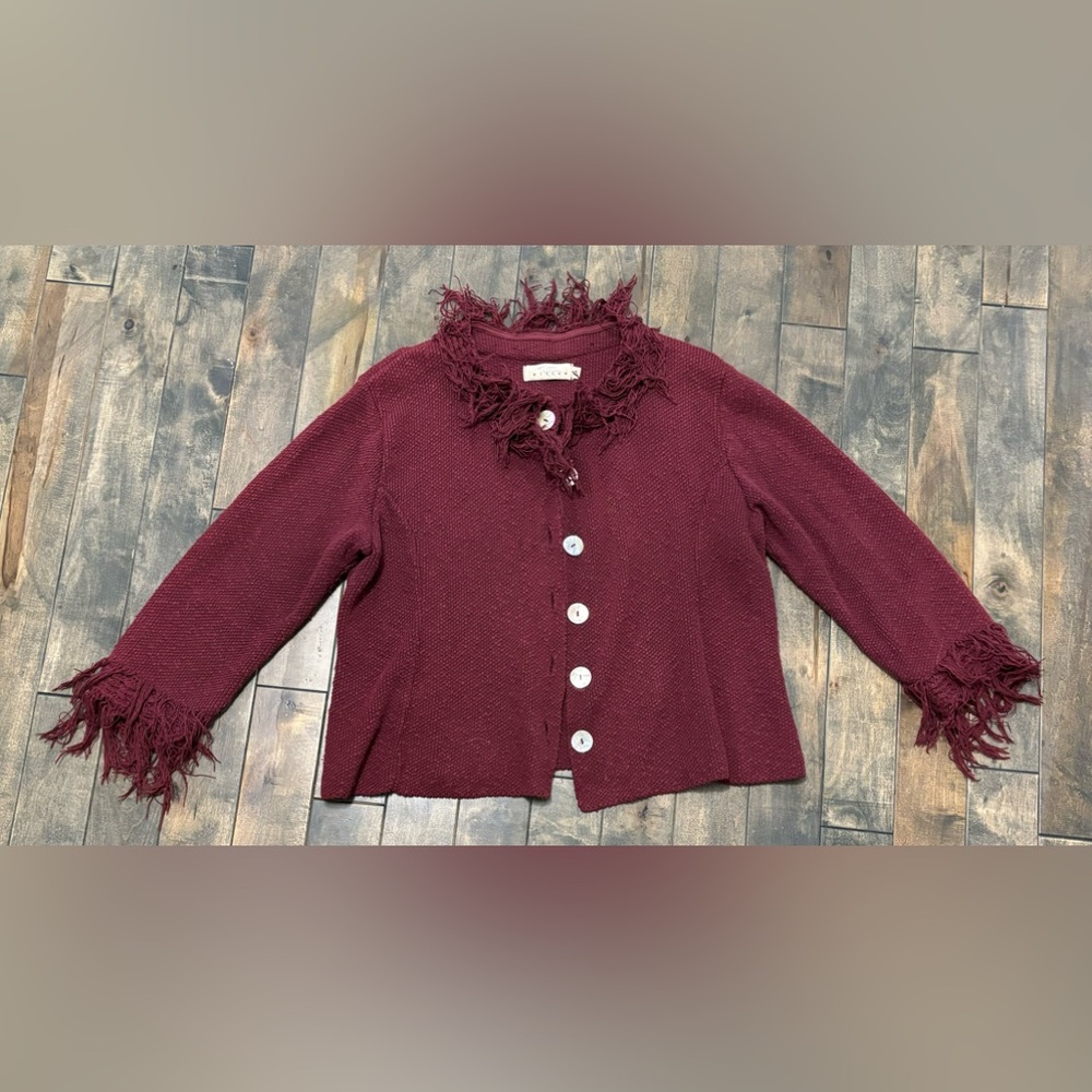 Y2K Purple Fringe Button Down Cardigan Size Medium 100% Cotton Brand Willow